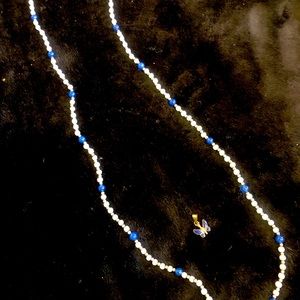 Sterling silver and glass bead necklace with or without Lapis gemstone charm